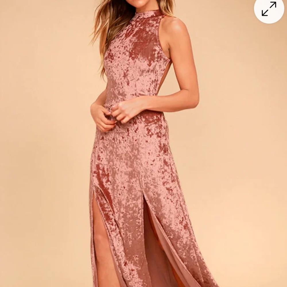 Wedding formal Lulus Beauty Dusty Pink Floral Jacquard Satin Slit Maxi Dress L